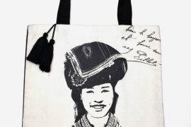 Tote linen bag printed with Vietnamse woman (black&white)-Miss Hoan